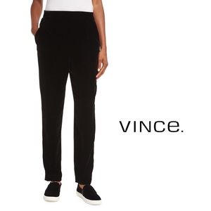 VINCE Velvet Single-Pleat Trousers in Black - Sz Medium